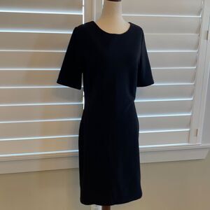 Sz S Mario Serrani classic black dress crew neck knee length ribbed
